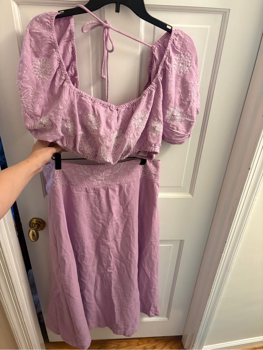 Free People Lavender Embroidered Two-Piece Skirt and Top Set